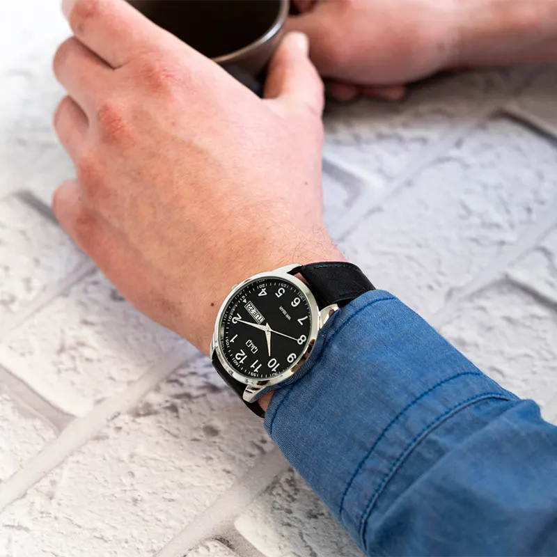 Q&Q Japan Quartz Black Dial Day-Date Leather Men's Watch- C32A-008PY